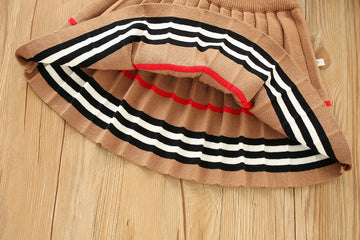 Baby Girls Stylish Striped Sweater and Pleaded Skirt Set